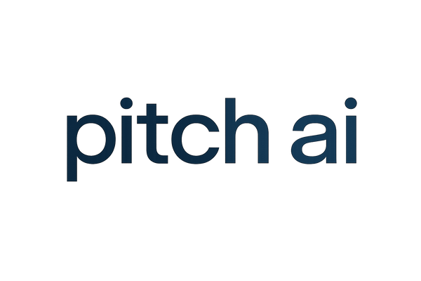 a tech logo with a white background and sleek text that says pitch ai on it